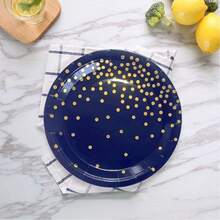 24pcs Navy Blue & Gold Polka Dot 7/9 Inch Paper Plates, Navy Blue & Gold Party Supplies, Disposable Tableware Set Including Plates, Suitable For Weddings, Bridal Showers, Engagements, Birthday Parties Decorations - Multicolor - View 4