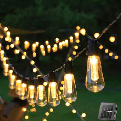 1pc LED Solar Powered Transparent Bulb String Light, Pumpkin Solar Outdoor Lighting String, 8 Lighting Modes, Hanging Decor Lighting For Garden, Balcony, Yard, Lawn, Corridor, Fence; Wedding Holiday Party Atmosphere Decoration String Lights, Outdoor Camping Tent Light