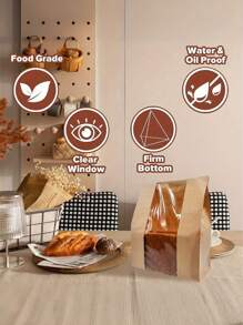 50pcs Toast Bag Bread Kraft Paper Bag (With Stickers), Small/Medium/Large Paper Bread Bag With Window, Baked Food Packaging Supplies, Label Seal Stickers For Baked Food Packaging Storage, Household Supplies