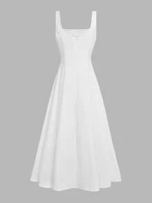 Floreya纯色休闲优雅梭织面料拉链连衣裙，适合春夏约会、派对、婚礼等场合，白色 - 白色 - 查看 9