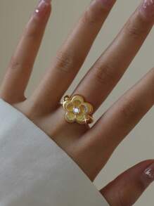 1 Stück eleganter Kubikzirkonia Blumen Verlobungsring für Damen, moderner fünfblättriger Kleeblatt Ring als Geburtstagsgeschenk, Geschenk für Date, Bankett, Abschlussball, Party