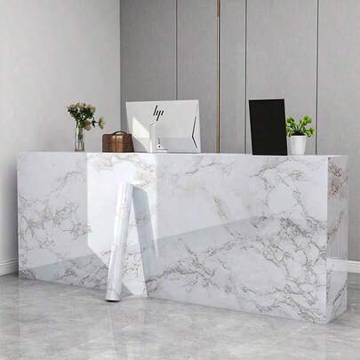 PVC White Marble Wallpaper, Thickened, Glossy Finish, Aluminum Foil Oil-Resistant Sticker, Waterproof & Removable Contact Paper, Suitable For Countertop, Kitchen, Cabinet, Bathroom, Size: 60cm X 500cm, One Roll Per Package