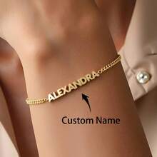 Personalized Jewelry Gift For Her - Gold Cuban Link Name Bracelet - Multicolor - View 1