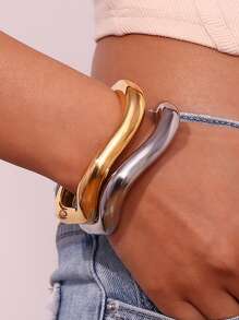 1 Brazalete asimétrico con forma de ola de lava, brazalete dorado, brazalete plateado, brazalete abierto de diseño exclusivo y creativo