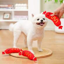 1 pièce Poupée en peluche sonore pour animaux de compagnie, poupée de chien, poupée de chat, hot-dog brodé, fournitures anti-morsure contre l'ennui
