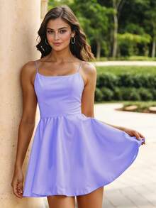 Vestido de Tirantes con Cintura Entallada Casual para Mujer Primavera/Verano - Lila Púrpura - Ver 2