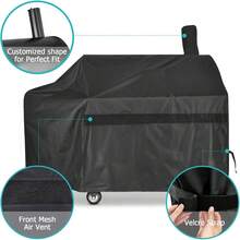 Funda para asador de carbón y pellets de 60 pulgadas, funda para ahumador con desfase, resistente y impermeable de 600D para Brinkmann, Char-Broil, Weber, Nexgrill, New Braunfels y Oklahoma Joe's - Negro - Ver 2