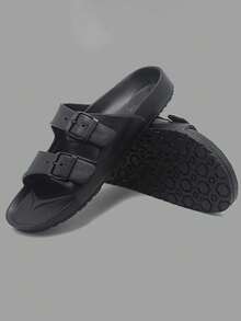 男士简约搭扣平底一脚蹬凉鞋、淋浴鞋 - 黑色 - 查看 15