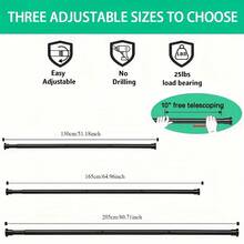 1 pieza Barra de cortina de tensión de 10 pulgadas, barra de cortina de ducha negra, barra de tensión ajustable sin taladro para baño, armario, caravana, sala de estar, dormitorio, apta para cortinas, armario, barra de ducha de alta resistencia, decoración de habitación, accesorios de baño, decoración de baño de vuelta al colegio