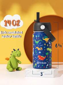 14oz Kids Insulated Water Bottle With Straw - 18/8 Stainless Steel Kid Cup Travel Tumbler Double Wall Vacuum Leak Proof Portable Water Bottle For School Boy Girl - Blue Dinosaur - View 3