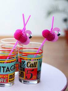 10-100pcs Honeycomb Flamingo Pineapple Decorative Paper Straws, Vibrant Flamingo-Shaped Plastic Straws For Hawaiian Beach Party Decorations, Colorful Tableware, And Fun Holiday Celebrations - Durable, Reusable, And Easy To Clean - Perfect For Outdoor Events And Themed Parties - Multicolor - View 4