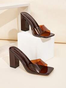 Wide Fit Brown Transparent Chunky Heel Sandals, Daily Wear, Party, Banquet, Versatile Fashion High Heels For Plus Size Women - Brown - View 2