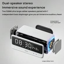 PHILIPS 時鐘鬧鐘藍牙音箱TAS3609 低音振膜 藍牙V5.3 全觸控介面 柔和夜光 雙喇叭立體聲 LED時鐘顯示 大容量電池 皓月白