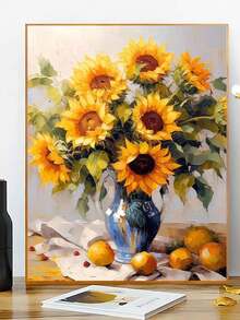 1 Set DIY Sunflower Painting By Numbers Kit, Frameless, Gift For Birthday, Holiday, No Drawing Skills Required, Can Be Wall Art, Easy To Complete Beautiful Artwork - Mustard Yellow - View 3