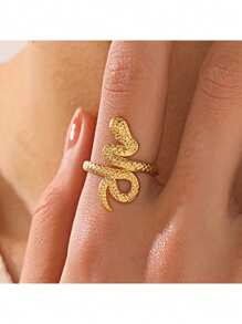 1pc Exaggerated Snake-Shaped Stainless Steel Adjustable Open Ring For Women
