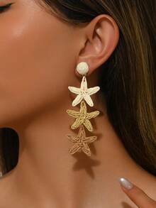 1 对手工编织拉菲草海星耳坠，夏日海滩海洋风格，极简主义独立 INS 设计，适合情人节、婚礼季、母亲节、音乐节、日常、度假、派对等场合 - 卡其色 - 查看 1