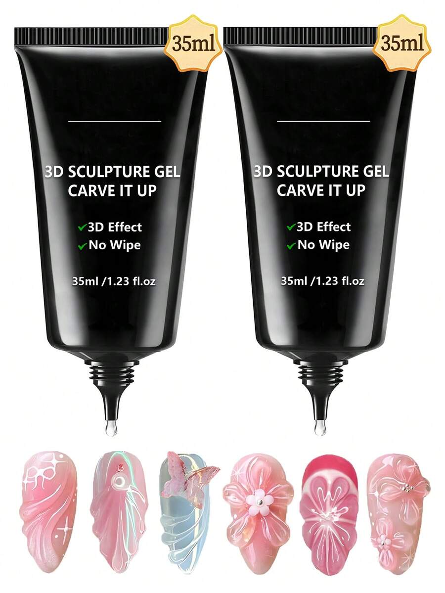 GLOZ 2入 35ml 3D雕塑凝膠指甲油，適用於美甲設計與DIY - 透明凝膠指甲油，可用於彩繪、塑形、雕塑與裝飾