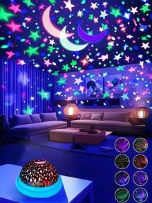 1 pieza Luz de noche LED con forma de estrella y OVNI, lámpara de proyección para dormir, proyector de luz ambiente de 7 colores, decoración del hogar para la sala de estar, decoración navideña, decoración de pared, camping, regalo para fiesta de cumpleaños - Multicolor - Ver 14