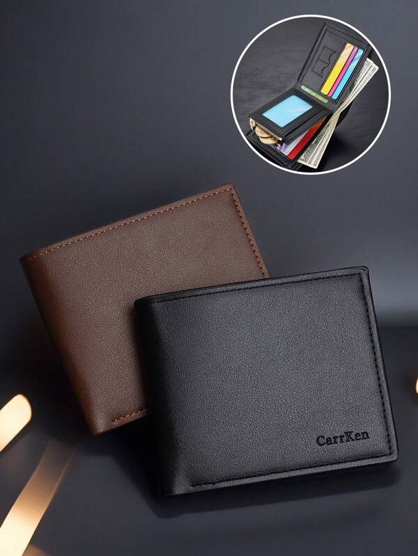 Nova carteira curta masculina, moderna, minimalista, com compartimento para vários cartões e zíper, ideal para todas as estações