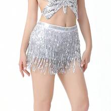 1PC Women's Sequin Tassel Glitter Belly Dancing Hip Scarf Mini Wrap Skirt Rave Short Skirt For Club And Dance Party Costume Accessory Lady Sexy Hip Scarves - Multicolor - View 10