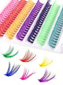 140pcs 7-Color Mixed False Eyelashes, Cluster Lashes, Natural & Thin, Individual Lashes, Suitable For Mother's Day, Music Festivals, Daily Wear, Parties, Stages, DIY Lash Extension At Home - D - View 6