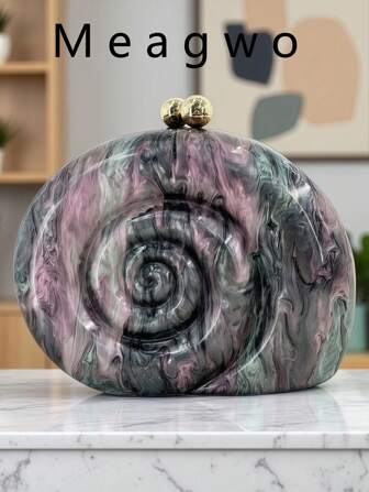 European & American Style Chain Strap Acrylic Snail Shaped Fashionable Women's Shoulder/Crossbody Evening Clutch, Elegant For Wedding