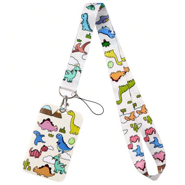 1pc Cute Dinosaur Card Holder Lanyard Set, Student ID Card Case With Phone Lanyard Charm Decor Car Accessories Bag Charm Backpack For School Letter Goth Y2k