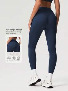 Sodalemon Women Solid Color Simple Design Yoga Pants Tight Fitness Outdoor Training Sport Leggings