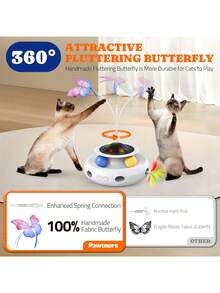 3-In-1 Rechargeable Interactive Cat Toy With Trackball, Flapping Wings, Butterfly & Feather, USB Charging, Indoor Game, Auto Motion Sensor, Cat & Dog Toy