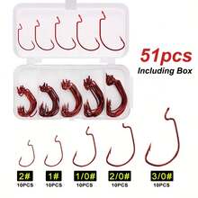 50PCS/Box Lure Steel Worm Crank Hook Set Carp Fishing Hook Saltwater Sea Single Hooks - Red - View 6