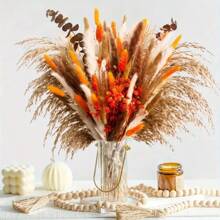 57pcs Boho Chic Artificial Pampas Grass Bouquet - Vibrant Spring Decor For Vases, Weddings, & Home - Includes Dried Flowers In White, Yellow, Orange & Brown - Perfect For Garden, Thanksgiving, Christmas, Easter, & More - No Battery Required, Flower Decorations