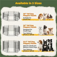 20" Tall Foldable Dog Playpen Panels With Door 8 Panels Black