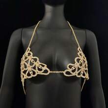 2pcs/Set Women Sexy Rhinestone Body Chain Luxury Lingerie Set, INS Influencer Style Nightclub Heart-Shaped Bikini Jewelry Accessories