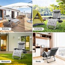 2-Seater Sun Lounger, Foldable Garden Lounger, Widened With Cushion, Weatherproof, Adjustable Backrest, With Headrest, Cup Holder, Load Capacity 160 Kg - Vải chải màu xám - Xem 4