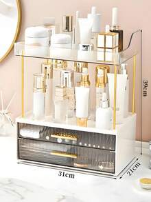 一組組合化妝品收納盒，桌面大容量化妝，梳妝台護膚品置物架，家用整理收納架多種場景適用 ，梳妝台， 浴室 ，臥室/書房 ，大容量設計 多功能分區 - 灰色,透明白隨機 - 查看 1
