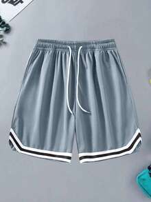 Men's Elastic Waist Drawstring Sports Basketball Shorts, Breathable Mesh Quick-Dry Knee Length Shorts For Summer - Dark Grey - View 2