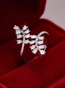 1pc Summer Maple Leaf Design Rhinestone Ring, Vacation/Travel Commemorative Decorative Jewelry For Women & Couples