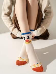 1双女士袜子，小丑图案，趣味十足，时尚简约，吸汗透气，防臭，适合日常旅行。 - 彩色 - 查看 8