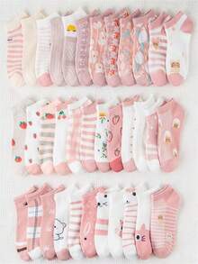 1 Pair/10 Pairs/20 Pairs/30 Pairs/40 Pairs Random Spring/Summer Cute Cat, Strawberry, Floral Print Socks, Soft & Breathable, Suitable For Girls, Campus, Sports, Daily Wear - Multicolor - View 4