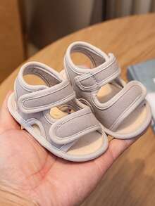 1 双男士沙滩鞋布鞋带双按摩带设计平底休闲凉鞋，适合夏季 - 灰色 - 查看 5