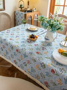 1 pièce Nappe rectangulaire à franges florales, décoration romantique minimaliste pour la cuisine, la salle à manger, les mariages et les tables de fête