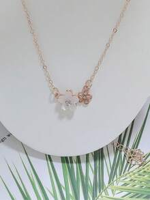 1pc Sakura Pendant Necklace For Women, Rose Gold Clavicle Chain Design - Multicolor - View 2