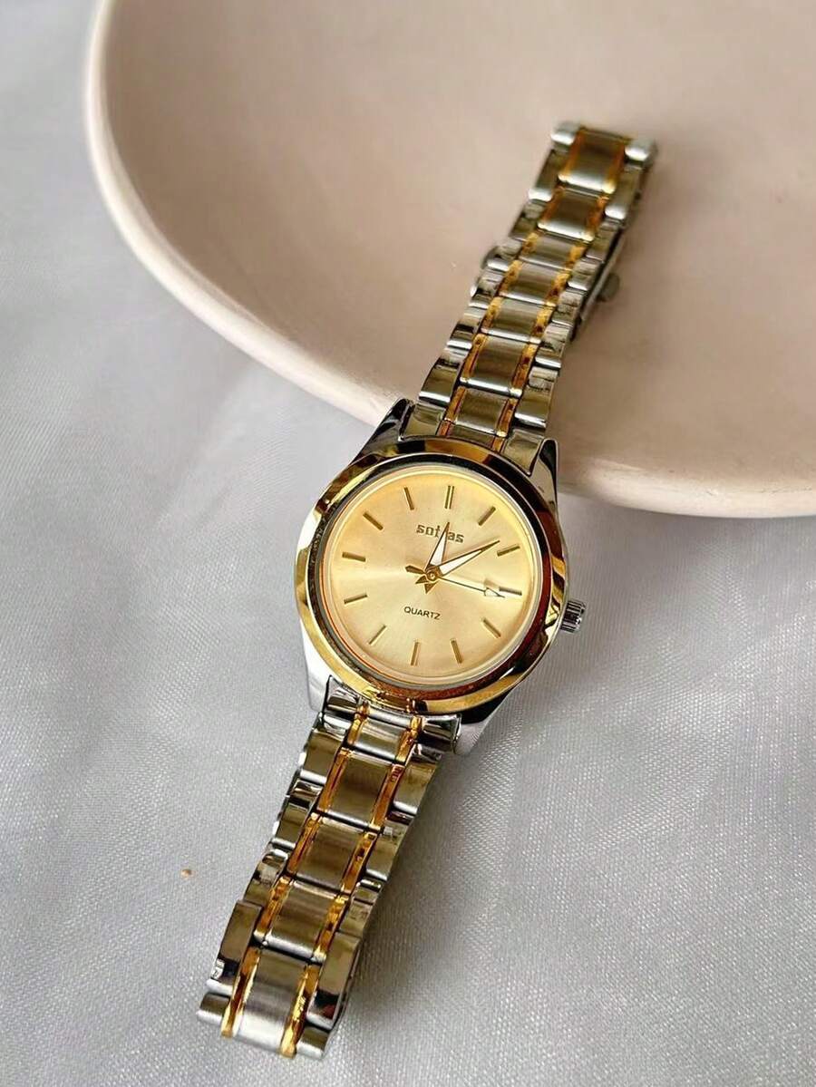 sottas New Stylish Gold Women's Watch, Minimalist & Elegant Korean Fashion, Casual & Versatile, Stainless Steel Strap, Luxury Quartz Waterproof Wristwatch - Gold - View 1