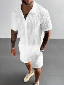 Bộ đồ nam GloMan kiểu dáng thường ngày, gồm áo polo kẻ sọc chất lượng cao và quần short cạp chun, có dây rút, thích hợp cho mùa hè, hẹn hò hoặc làm quà tặng ngày Valentine. - trắng - Xem 6