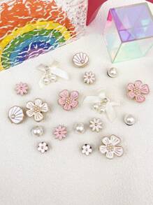 18pcs White ABS Pearl Bow, Pink ABS Pearl Flower, White ABS Pearl Shell, Flower, ABS Pearl Shoe Clips DIY Decorative Accessories, Suitable For Women's Sandals, Slippers, Beach Bags, Ideal Gift For Holidays And Birthday Parties
