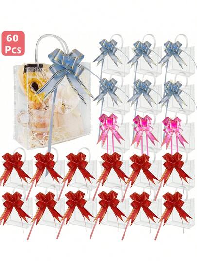 60 Piezas Bolsas de Regalo de PVC Transparente con Cintas Bolsas reutilizables ideales para dulces regalos y cosméticos perfectas para Día de la Madre Navidad San Valentín bodas aniversarios cumpleaños Año Nuevo eventos escolares y fiestas Halloween