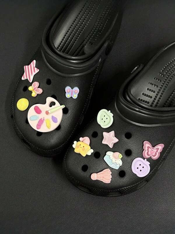 Set de 12 piezas de accesorios de estilo de dibujos animados lindos y con forma de mariposa hechos de resina para decorar zapatos DIY