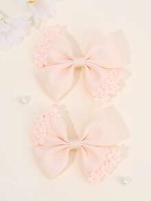 2 piezas Pinzas para el cabello con lazo de flor blanca y rosa, pinzas para el cabello de cocodrilo de tela, accesorios elegantes para el cabello de niña, regalo para niña - horquilla de lazo - Ver 7