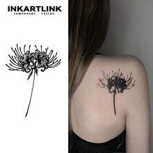 INKARTLINK Non-Permanent Tattoo Technology, 1 Piece Cosmos Flower Tattoo Sticker, Realistic Temporary Personalized Fake Tattoo, Semi-Permanent Tattoo Sticker, Waterproof & Sweat Resistant, Lasts 1-2 Weeks, Body Sticker For Women - Black - View 2