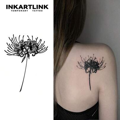 INKARTLINK Non-Permanent Tattoo Technology, 1 Piece Cosmos Flower Tattoo Sticker, Realistic Temporary Personalized Fake Tattoo, Semi-Permanent Tattoo Sticker, Waterproof & Sweat Resistant, Lasts 1-2 Weeks, Body Sticker For Women
